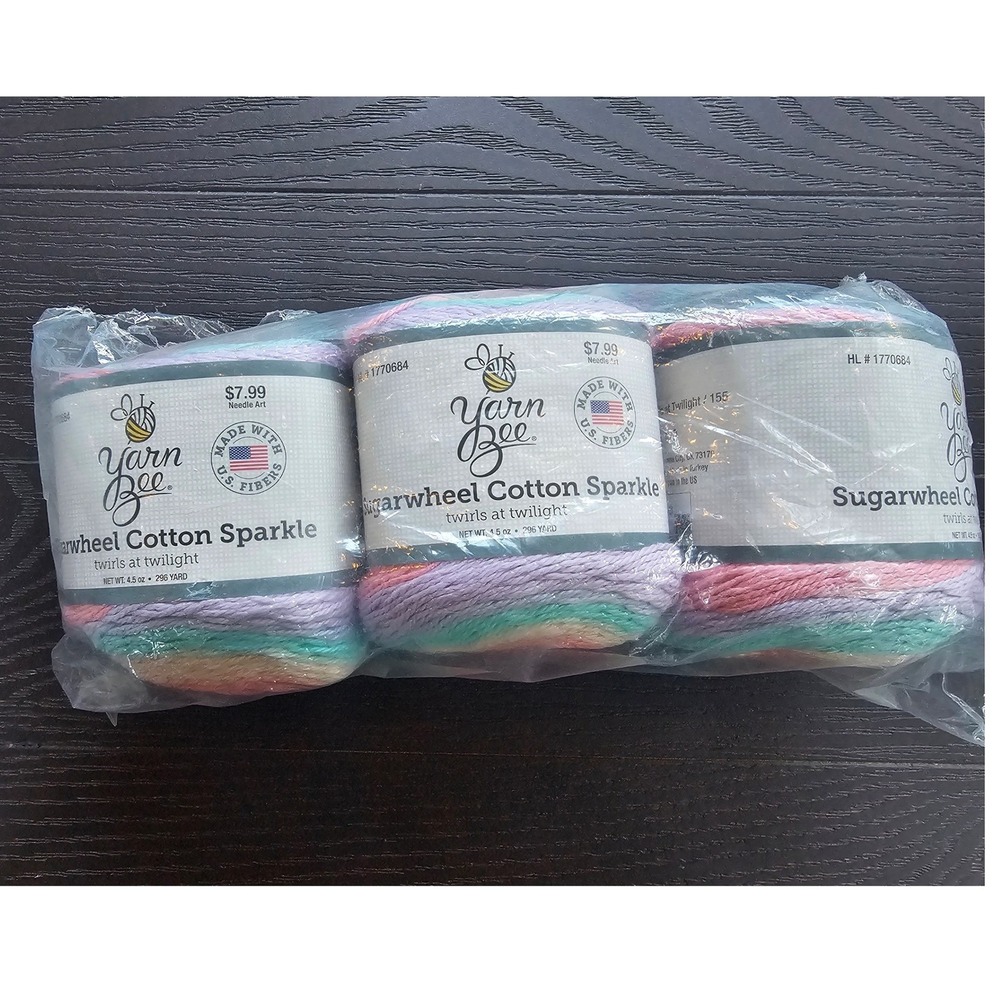 Yarn Bee Sugarwheel Cotton Sparkle Twirls at Twilight 3 Cakes Pastel Shimmer